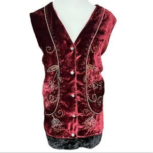 Vintage 90’s Y2K White Stag Maroon and Black Velvet Embroidered Vest 18/20
